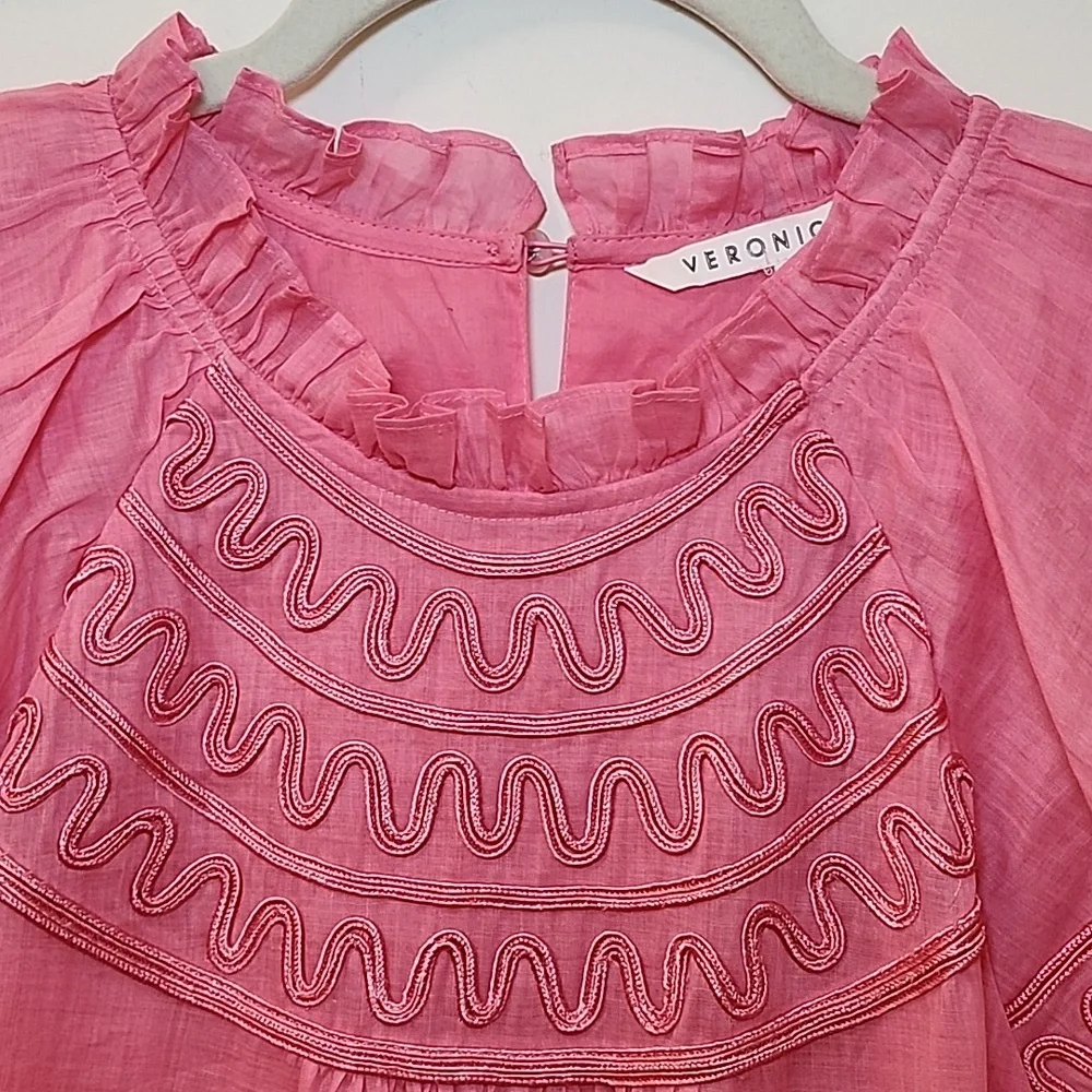 Veronica Beard Preppy Keely Tiered Ramie Mini Dress Size 10 Barbiecore - Picture 14 of 16